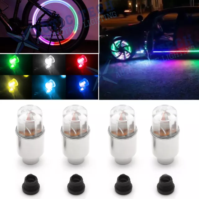 4pcs Multi-Color LED Car Wheel Tyre Tire Air Valve Stem Cap Light Lamp Universal