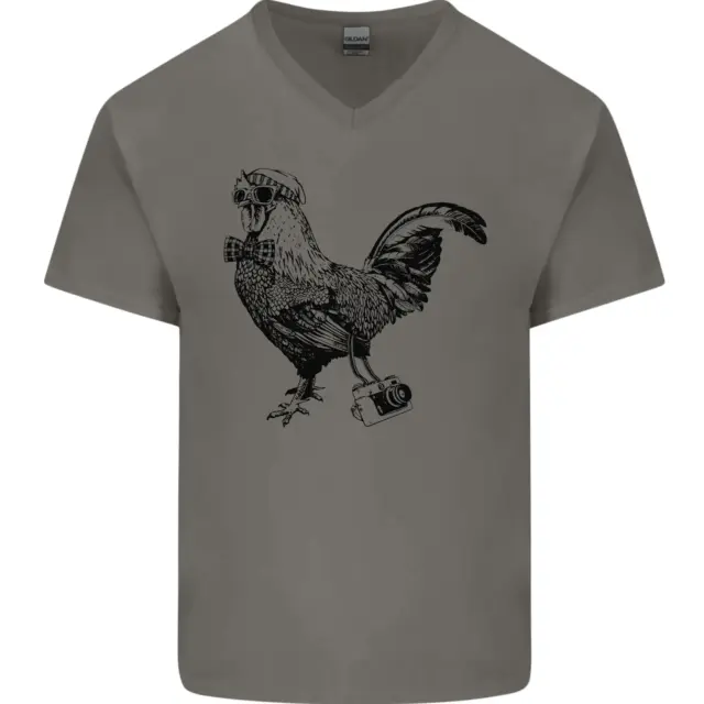 T-shirt da uomo scollo a V cotone con fotocamera gallo