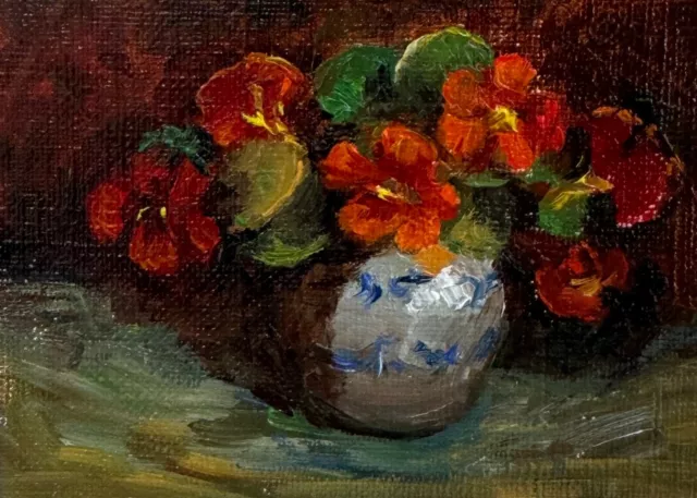 ACEO ORIGINAL hand made oil painting - Nasturtiums- JFM ART