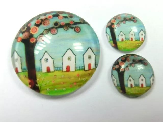 3 er Glas Cabochons Set 1 x 25mm & 2 x 12mm Baum rund #189