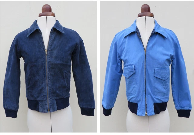 Giacca bombardiere in velluto a coste/cotone blu vintage reversibile vintage, petto 32"