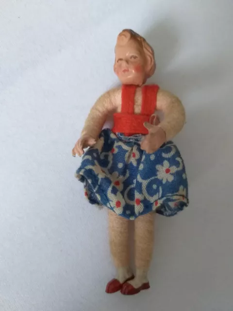 Caco Biegepuppe Mädchen im Kleid Puppenhaus Puppenstube 50er Jahre M 1:12