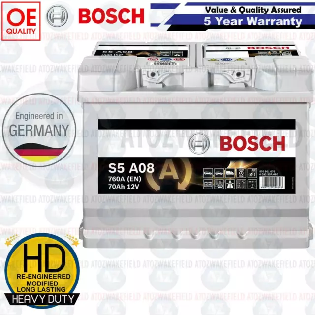 Bosch S5A08 AGM Pare Arranque Coche Batería 12v 70Ah 760A (096AGM, 570 901 076)