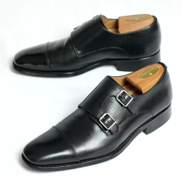 CALZOLERIA HARRIS Italy x Barneys NY Black Double Monk Strap Leather Shoes 7