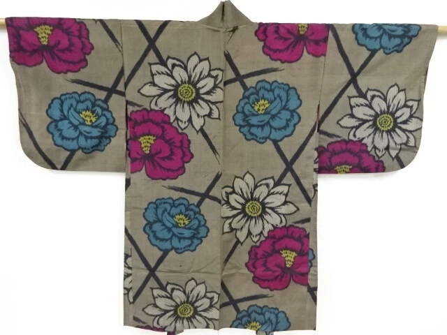 45942# Japanese Kimono / Antique Haori / Woven Flowers