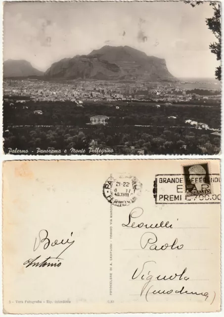 Palermo - Panorama E Monte Pellegrino - Viagg. 1940 -95931-