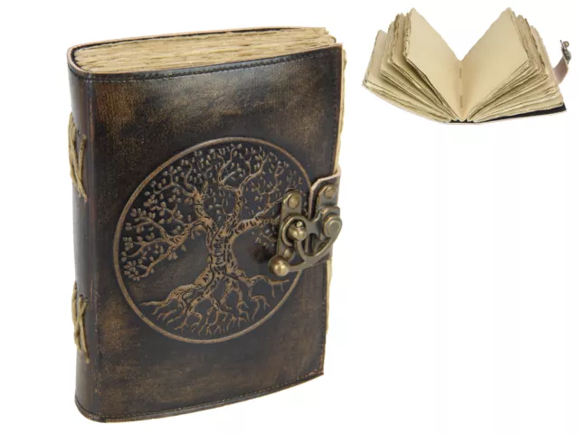 Journal Antique Paper Leather Spell/Writing Book Tree of Life Cover 7x5"