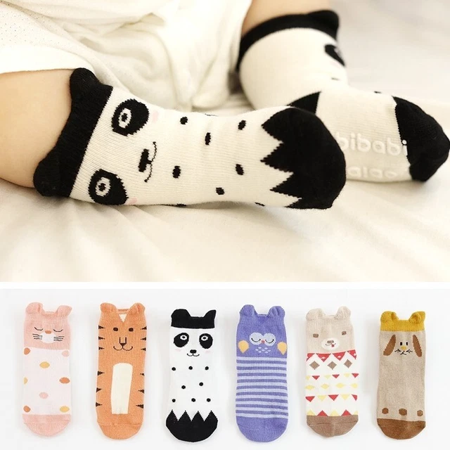 3 Pairs Baby Girls Boys Lovely Toddler Kids Anti-slip Cartoon Cotton Soft Socks