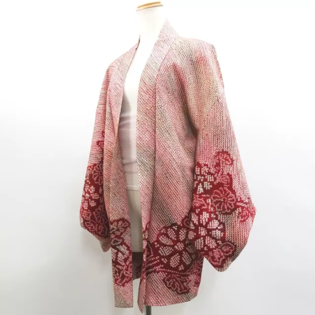 9037D1 Silk Vintage Japanese Kimono Haori Jacket Full Shibori Chrysanthemum