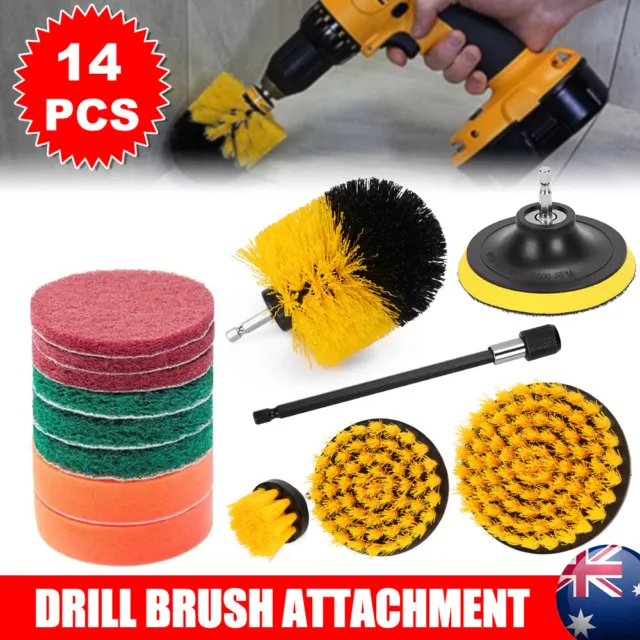 14Pcs Drill Brush Power Scrubber Set Tub Cleaning Grout Carpet soft Cleaner Kit