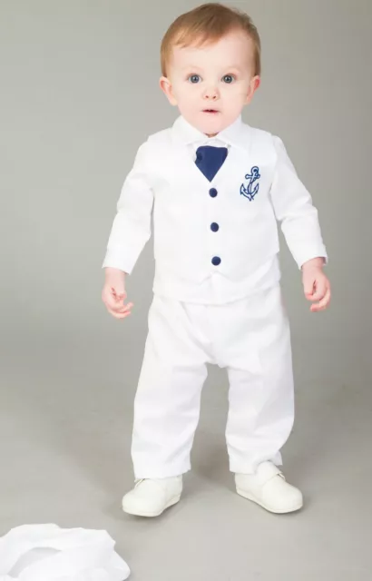 Baby Jungen Taufoutfit/Taufanzug 4-teilig Seemannsanzug weiß marineblau