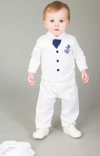 Tenue de baptême / costume de baptême bébé garçon 4 pièces costume marin blanc marine