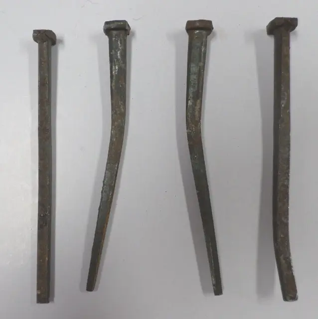 4 Vintage Old Antique Square Cut Nails 4” long used Straight nails