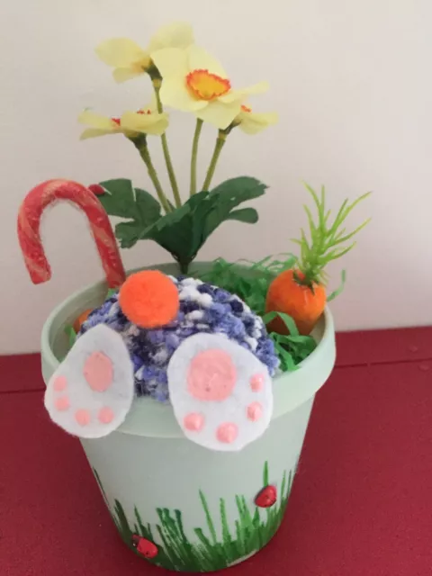 Curious Bunny Easter Gift With Eggs flower pot Handmade New