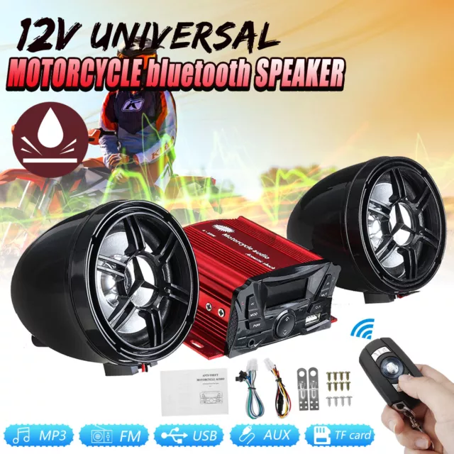 12V Motorcycle Audio bluetooth Remote Control Speaker Sound System SD USB MP3