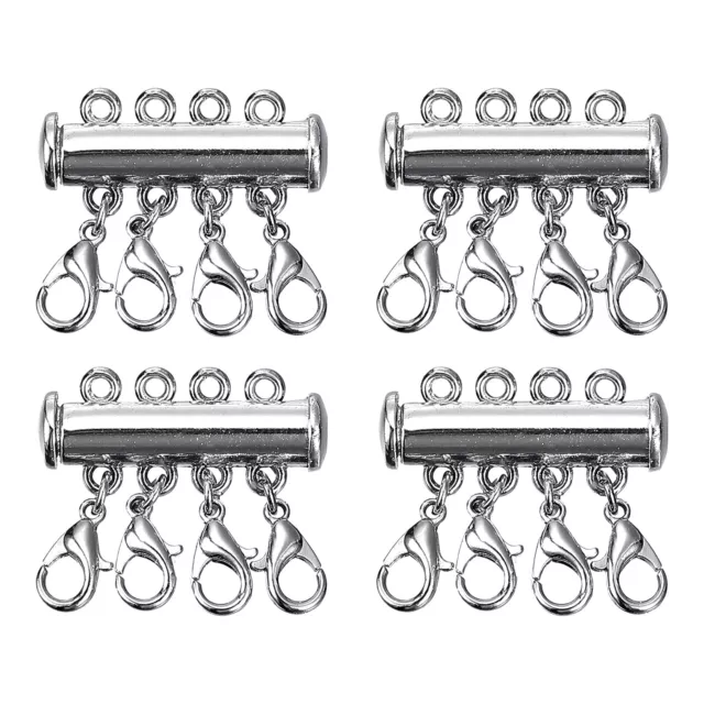 Layering Necklace Clasps, 4Pcs 4 Strands Slide Magnetic Tube Lock Clasps Silver