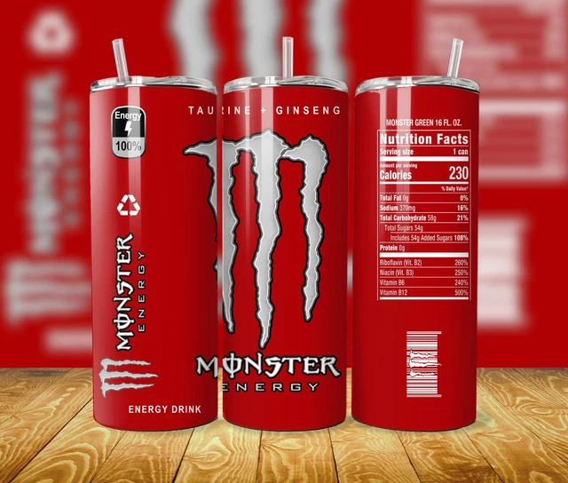 20oz Tumbler. Monster Gift him / her. Taurine. Hot Cold travel mug bright red
