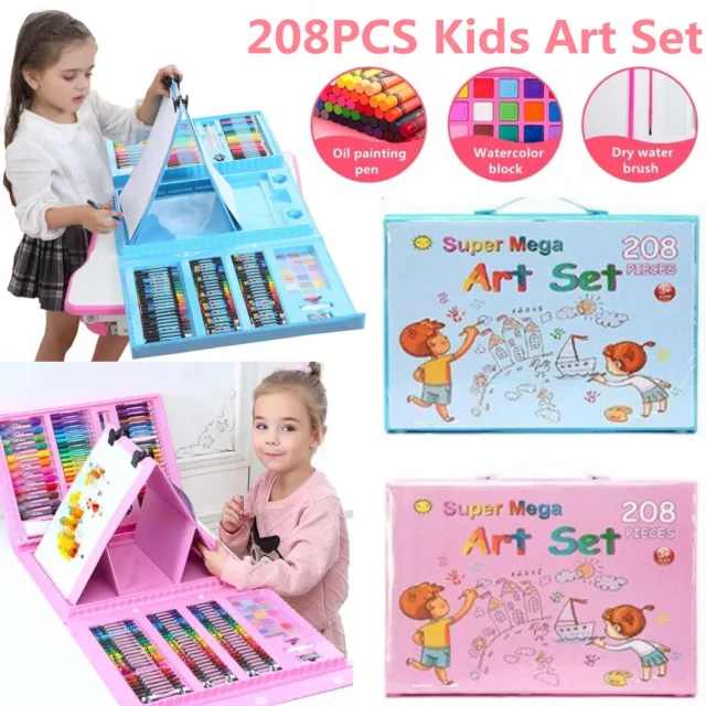 208PCS Kids Art Set Box Case Painting Drawing Colour Pencils Pastels Artist kit 2