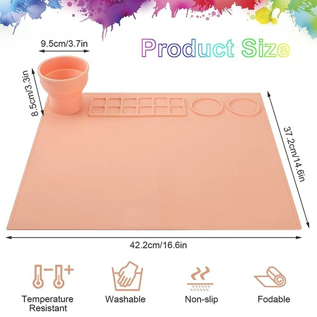 LUTER Tapis De Table En Silicone Pour Travaux Manuels, 42x37cm Antiadhésif Tapis De Bricolage Silicone Avec Nettoyant Pour Pinceaux Tapis De Peinture Silicone Pour Créations De Bricolage (Rose Orange