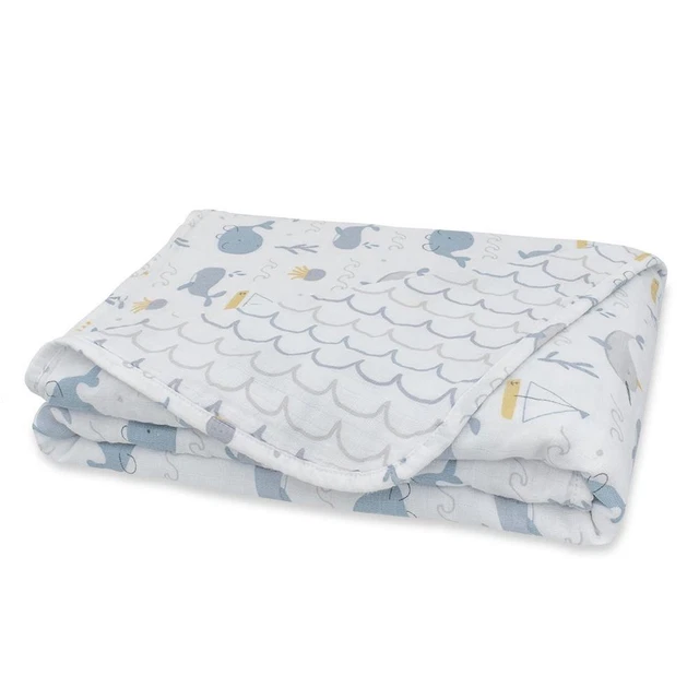 Living Textiles 3-Ply Muslin Pram Blanket (Whale of a Time) Living Textiles