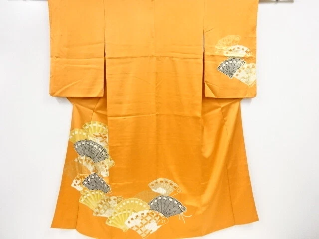 45871# Japanese Kimono / Antique Kimono / Embroidery / Folding Fan Pattern &