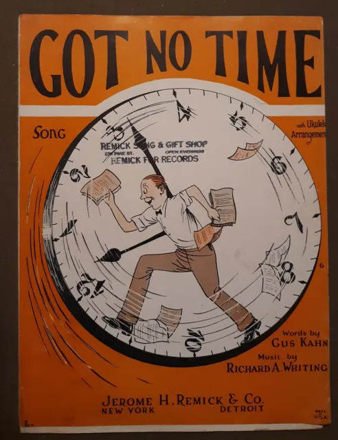 Got No Time Song for Ukulele & Piano Sheet Music Vintage 1925