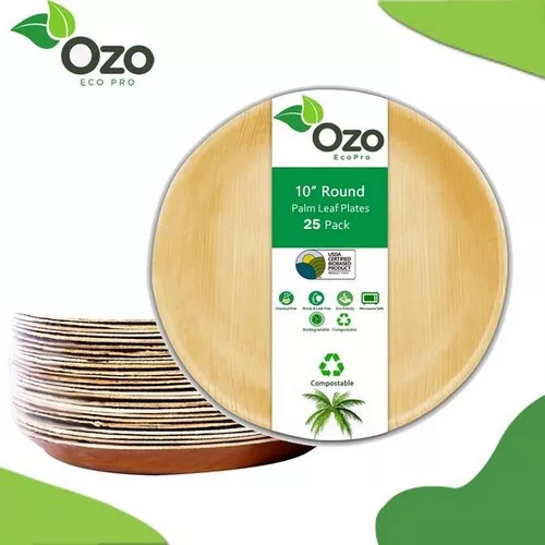 Palm Leaf Plates Round 10" 25 Packets By Ozo EcoPro
