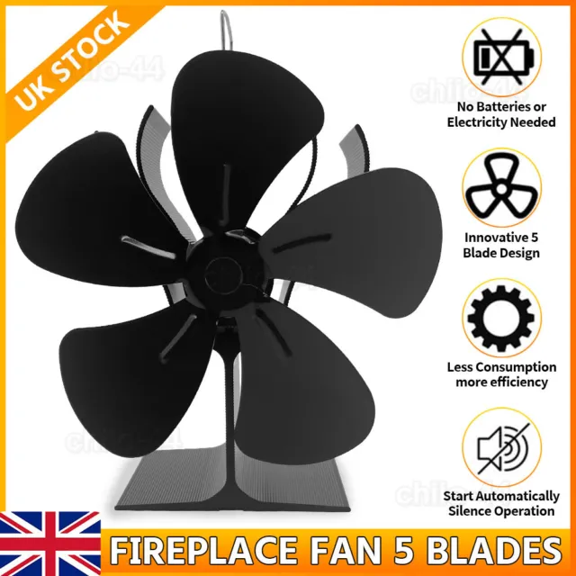 5 Blade Stove Fan Heat Powered Wood Log Burner Top Fire Burning Fan Eco Friendly