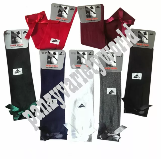 Girls Knee High School Fashion Socks With Satin Bow Size 9-12 /12.5-3.5 /4-6.5