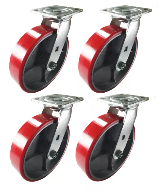 4 Swivel Casters - 8" Heavy Duty Cast Iron Hub Core Poly Wheel Non Skid Mark