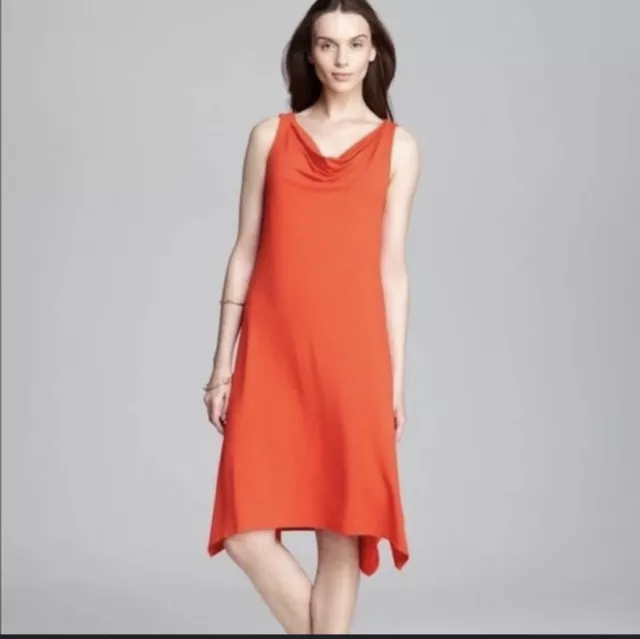 Eileen Fisher Asymmetric Cowl Neck Dress Size Small Red Pre-owned