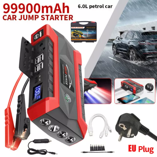 99800mAh 12V Auto Jump Starter Pack Booster Akku Ladegerät Notfall Power Bank