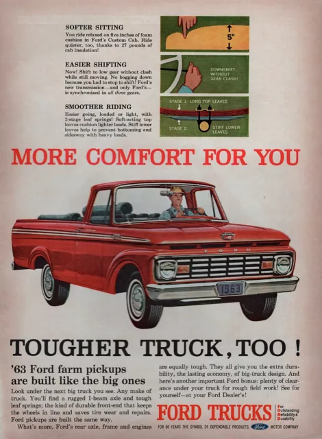 1963 Ford F-100 Pickup Truck "More Comfort for You" Original Color Ad