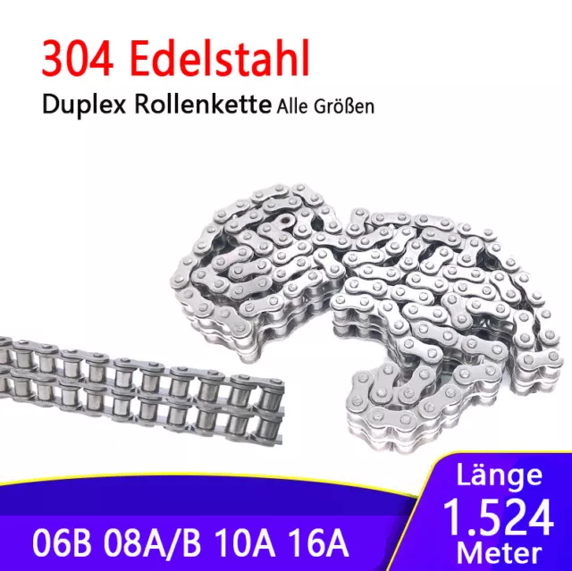 304 A2 Edelstahl Duplex Rollenkette Antriebskette 06B 08A/B 10A 16A X 1.524Meter