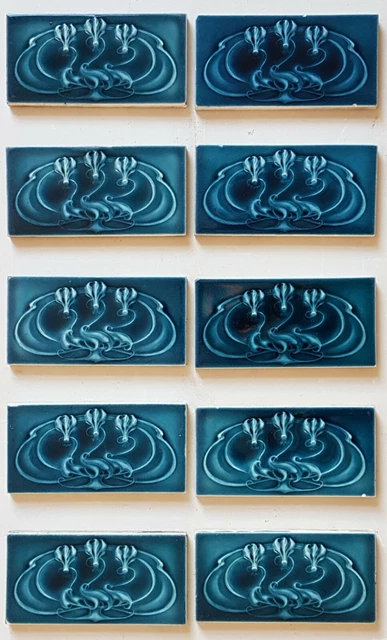 10 Stunning Antique Art Nouveau 3"x 6" Victorian Tile Henry Richards circa 1900s