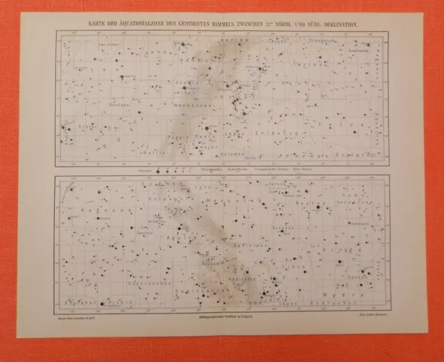 FIXSTERNE nördlicher südlicher Äquatorial Sternhimmel Himmel Astronomie 1905 2