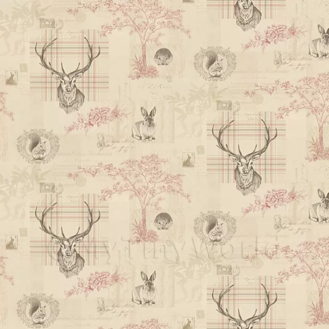 Paquete De 5 Casa de Muñecas Beige Y Rojo Highland Animal Papel Pintado Hojas