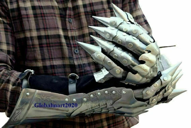 Paire de gants de gantelet médiévaux, accents en laiton, armure de...