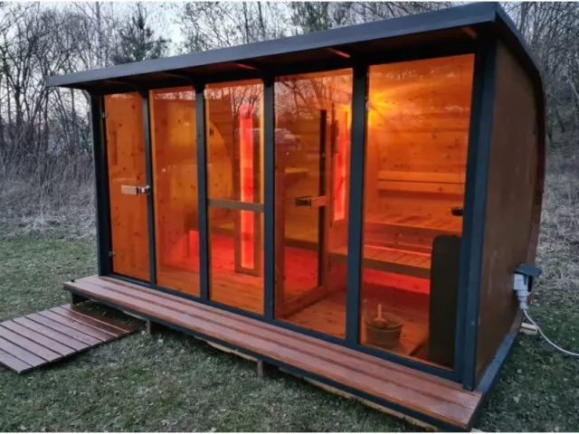 Gartensauna Sauna Hütte Fass Sauna Outdoor  Horisont M5   Saunaofen