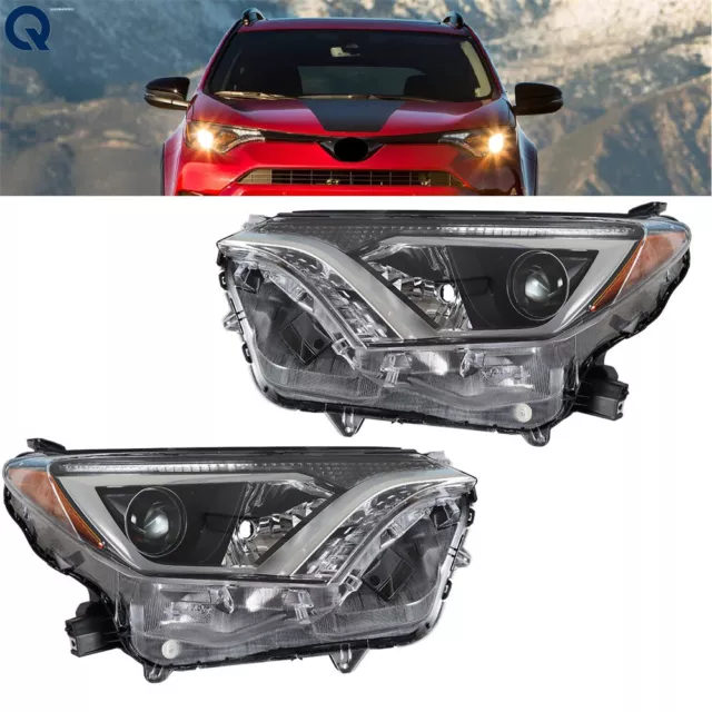 For Toyota Rav4 2016 2017 18 Projector Tube Bar Headlights Headlamps LH&RH Pair