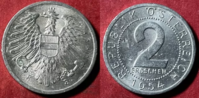 Austria 1954 2 Groschen Eagle KM-2876 Aluminum aUNC #12 - US Seller
