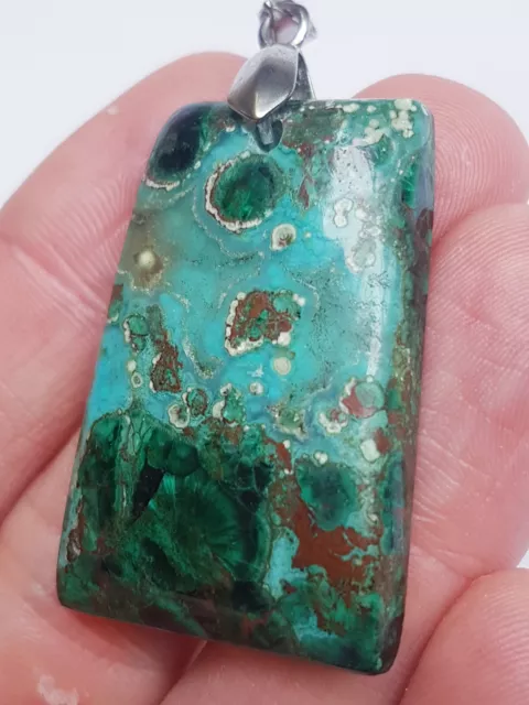 19g Rare Pendentif Malachite Chrysocolle Botrïodale 3D et Cuprite 3