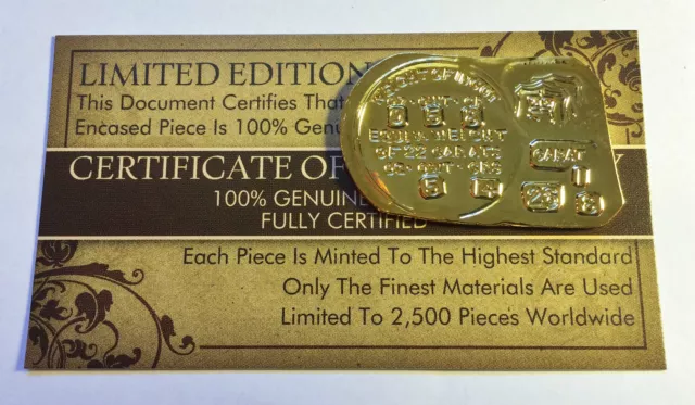 New 1852 Adelaide Ingot "Australia's First Gold Issue" Finished in 999.0 Gold (a