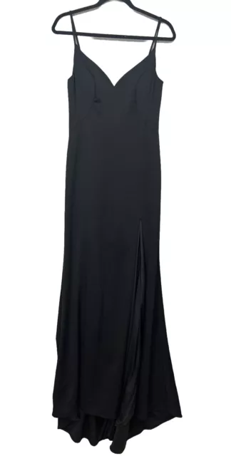 NEW LA FEMME V-Neck Long Black Jersey Prom Dress Gown Leg Slit ~Size 8 ...