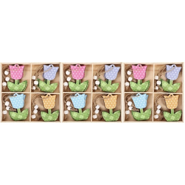 3 Scatole Colorati Ritagli Tulipani Decorativi Ciondoli Ritagli Pasqua Ciondoli