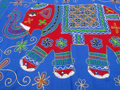 Colgante Indio Bordado Hilos Oro India Crafts Elefante India Boho Azul A4
