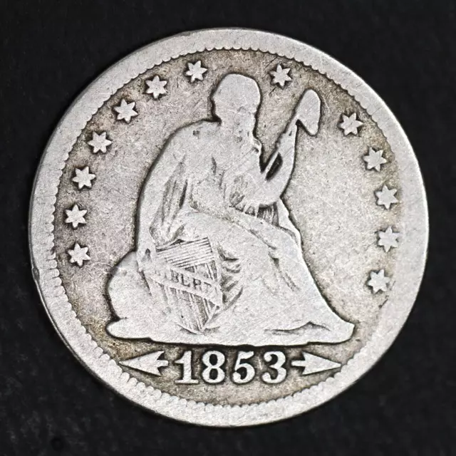 1853 Seated Liberty Quarter USA 90% Silver 25c Coin