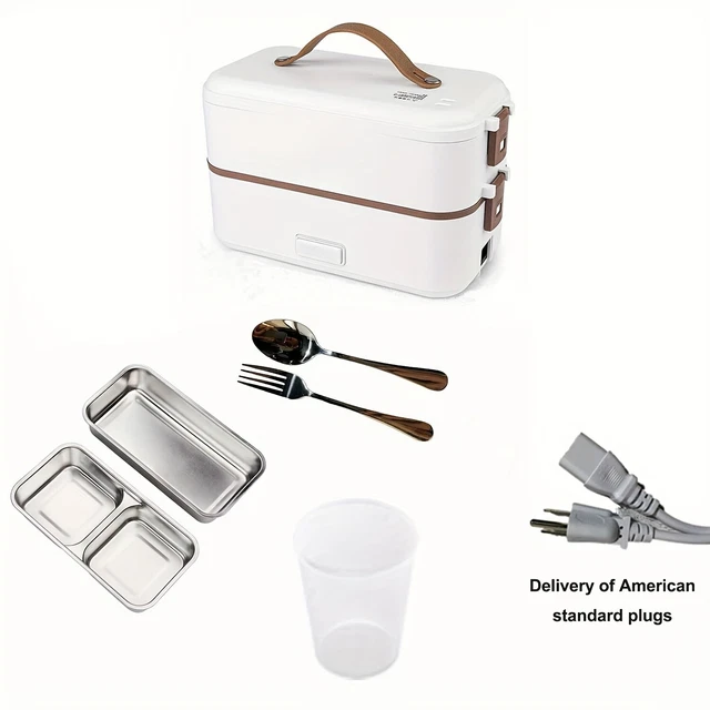 3 Layers Portable Heated Electric Lunch Box, With Spoon And Fork