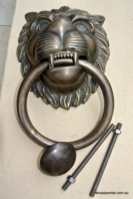 HUGE stunning LION solid Brass heavy Door Knocker 12" unusual ring PULL B 3