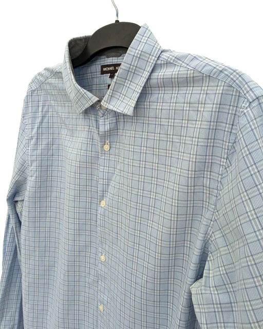 Camicia uomo Michael Kors XL slim fit blu a scacchi maniche lunghe con bottoni colletto